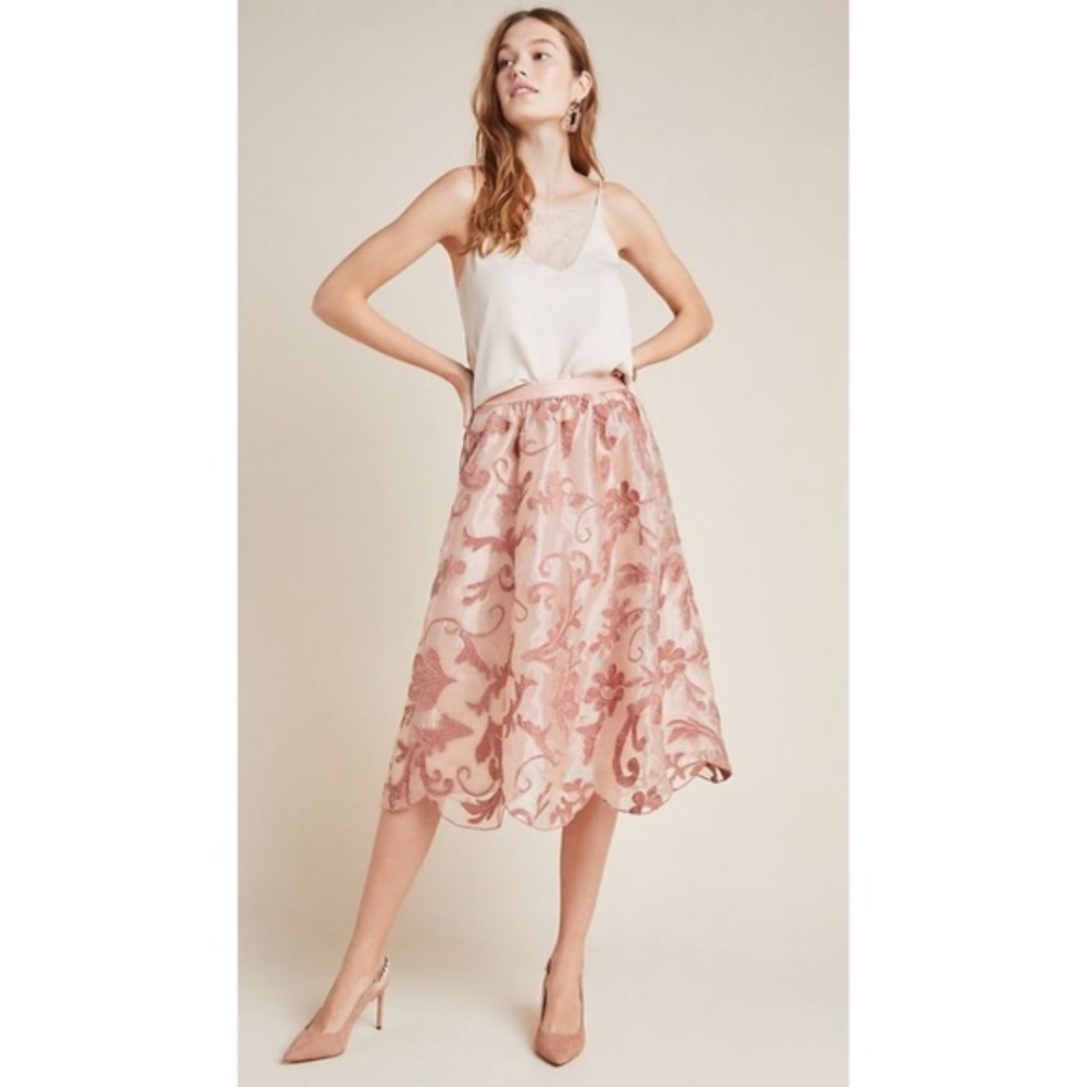 NWT Anthropologie Maeve Shannon Embroidered Midi Skirt